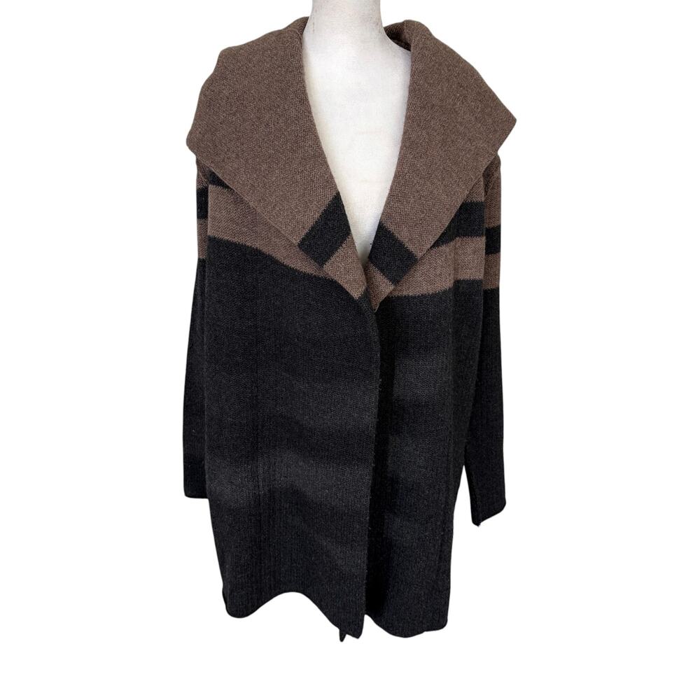 Vince Black and Brown Hooded Yak / Wool Open Cardigan Sweater Womens Size XS